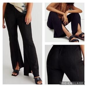 Free People CRVY Real Deal Slit Vegan Suede Flare Black Pants Size 33